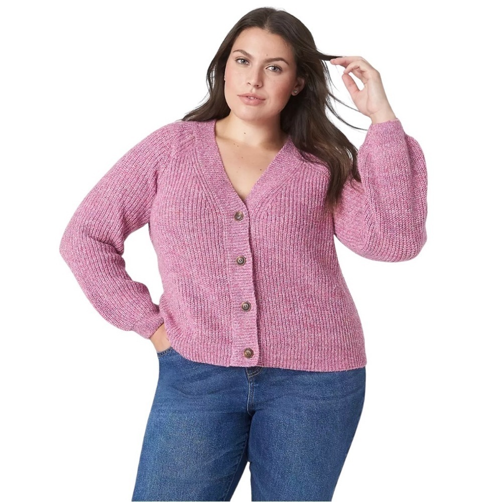 Lane Bryant Women’s Knit Sweater Cardigan Plus Size 26/28 Front Buttons Rose